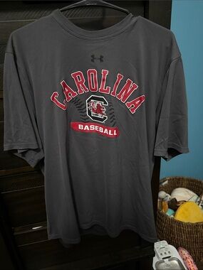 Under Armour Gray Short-Sleeve Carolina Baseball Tee with Red Accents